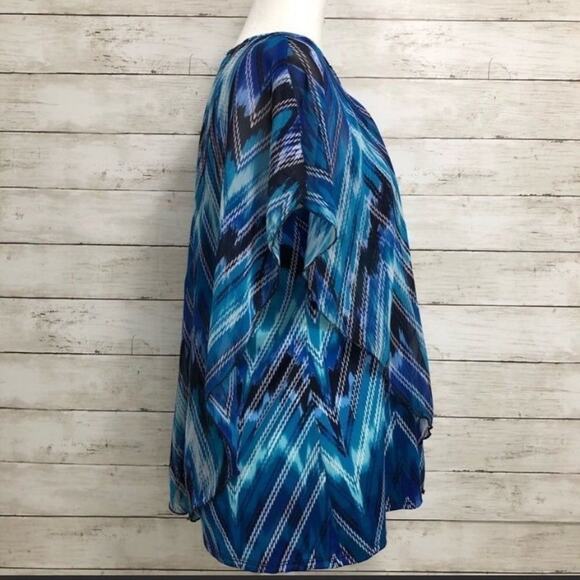 Notations Short Sleeve Blouse with Sheer Overlay | Women's Size Medium - Picture 3 of 4